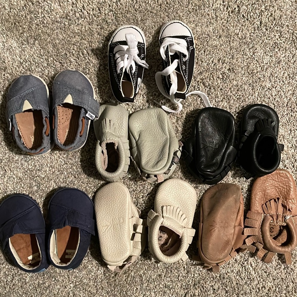 Baby shoes! Freshly picked moccasins,Tom’s and converse. PLEASE READ SIZES BELOW